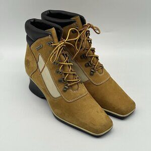 Timberland Wheat Brown Leather Wedge Heel Ankle Booties Boots Women’s Size 8 M
